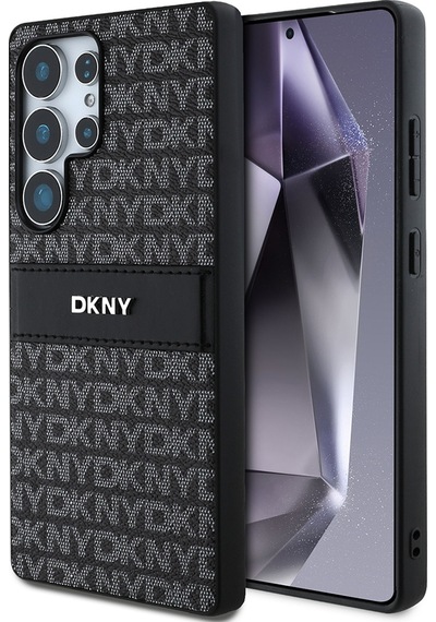 Galaxy S25 Ultra Kılıf Dkny Uyumlu Lisanslı Kartlıklı 3d Yazılı Repeat Texture Pattern Kapak Siyah
