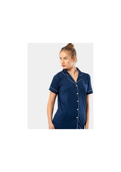 Türen Düz Kısa Kollu Gömlek Yaka Pijama Takım 3368/lacivert 001 Türen Düz Kısa Kollu Gömlek Yaka Pijama Takım 3368/lacivert 001
