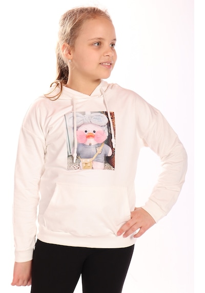 Toontoy Kız Çocuk Baskılı Sweatshirt Ekru