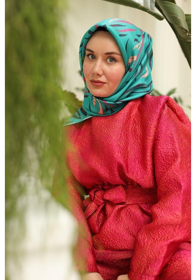 Silk Home Yeşil Pembe Desenli Tivil İpek Eşarp 11432-36 Çok Renkli