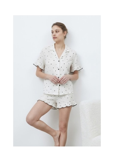 Fit Women Kadın Premium Fırfırlı Beyaz Pijama Takımı