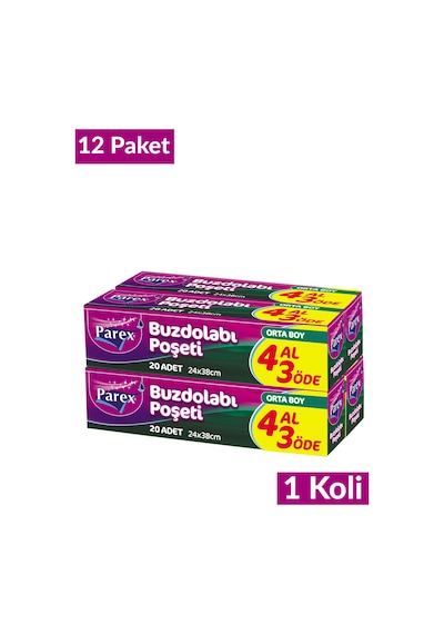 Buzdolabı Poşeti Orta Boy 4 Al 3 Öde 4 20 24 X 38 Cm 12 Paket 1 Koli