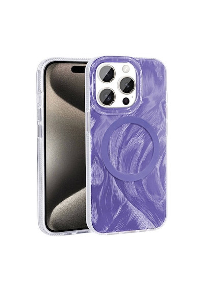 Zore İphone 15 Pro Max Kılıf Magsafe Şarj Özellikli Fırça Boya Desenli Ogaa Palet Kapak - Pembe