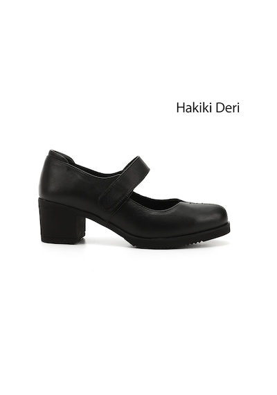 Gönderi(R) Gönderi R Siyah Kalın Topuklu Mary Jane Hakiki Deri Ayakkabı Siyah