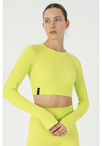 Maraton Slimfit Kadın Bisiklet Yaka Neon Yeşil Crop Top Neon Yeşil