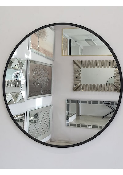 Ayna Denizi Circle Eighty Black Model Siyah Renk Metal Çerçeveli Yuvarlak Dekoratif Ayna Siyah