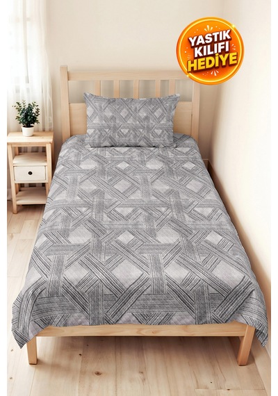Gri Geometrik Modern Genç Odası Tek Kişilik Pike Takımı-antrasit Minimal Yatak Örtüsü-160x220 Cm Kırçıllı Misk Kuşağı