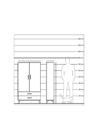 Arges Dolap 2 Raflı 2 Çekmeceli Tek Askılı 88x30x163 Antrasit-aytaşı Antrasit