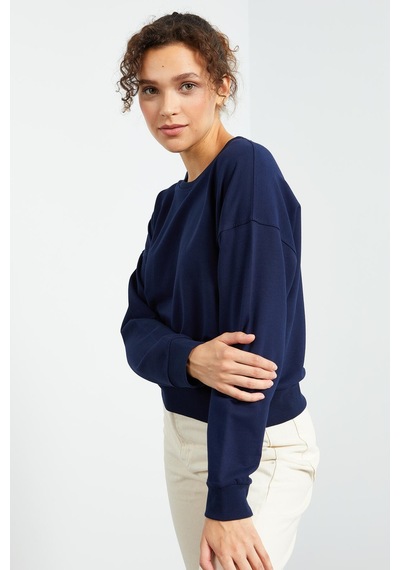 Tommy Life İndigo Basic Rahat Form O Yaka Kadın Sweatshirt - 97114 İndigo
