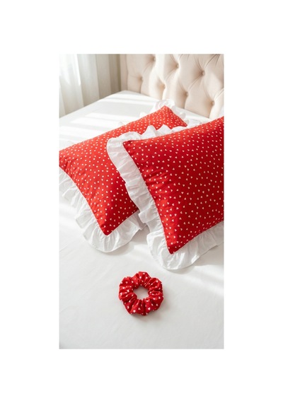 %100 Pamuklu Kalp Desenli Fırfırlı Yastık Kılıfı 2 Adet 50x70 Cm Renkli - 863747383 Renkli