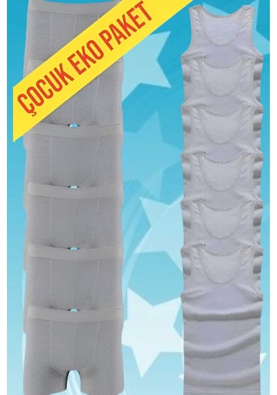 Uniquetrenders Erkek Çocuk İkili Set Pamuklu Penye 6 Atlet 6 Boxer Gri