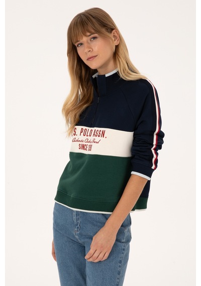 U.S. Polo Assn. Kadın Lacivert Fermuarlı Dik Yaka Sweatshirt 50311024-VR033