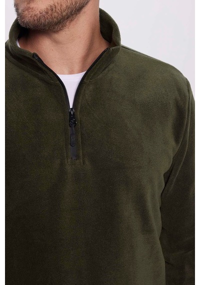 Tudors Erkek Standart Fit Rahat Kesim Tüylenme Yapmayan Soğuk Geçirmez Haki Dik Yaka Polar Sweatshirt-31982-haki Haki