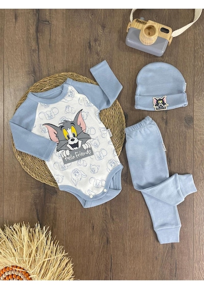 2d2b Hello Friends Alttan Çıtçıtlı Bereli Unisex 3lü Bebek Takım Açık Mavi
