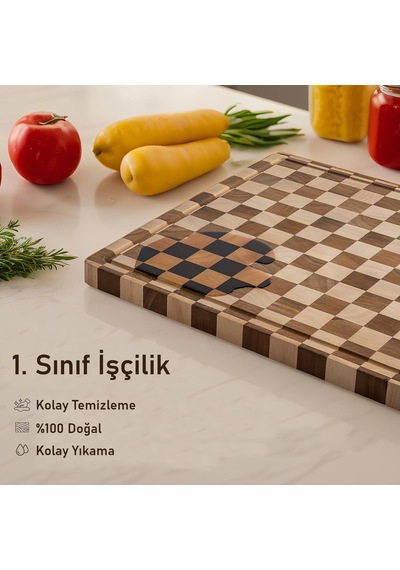 Valkyrie Doğal Akasya Ahşap Kesme Tahtası 43x33 Cm Kaydırmaz Tabanlı, Profesyonel Servis & Sunum Tahtası