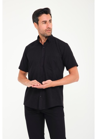Klasik Kısa Kol Linen Keten Yaka Düğmeli Hediye Kutulu Erkek Gömlek Fs-001202 - Siyah-1691