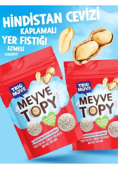 Trio Move Meyve Topy Hindistan Ceviz Kaplamalı Yer Fıstığı Ezmesi Dolgulu Meyve Topları 96 Gr 12'li 95 G