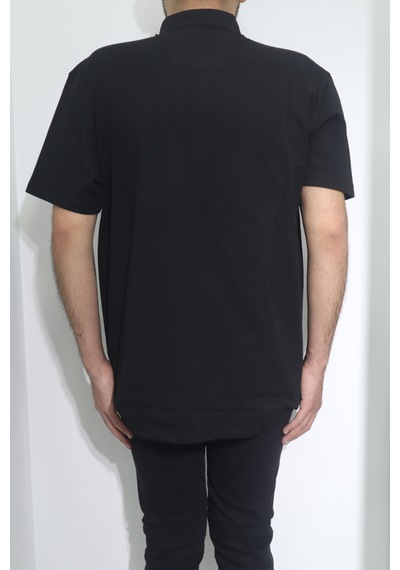 Santa Dmctekstil Erkek Desenli Spor Kesim Rahat Kalıp Polo Yaka Battal T-shirt Siyah
