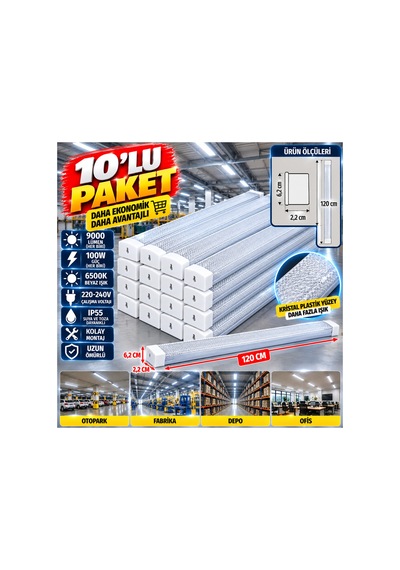 10 Lu Paket Kristal Desenli Beyaz 120 Cm Led Armatür Beyaz - 939567966 Beyaz