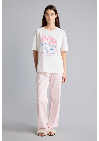 Defacto Baskılı Pötikare Desenli Regular Fit Kısa Kollu 2li Pijama Takımı I8338ax26aupn38 Pembe-pn38