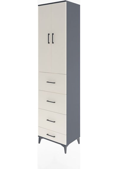 Hyperion Dolap 3 Raflı 4 Çekmeceli 2 Kapaklı 60x44x243 Antrasit-aytaşı Antrasit