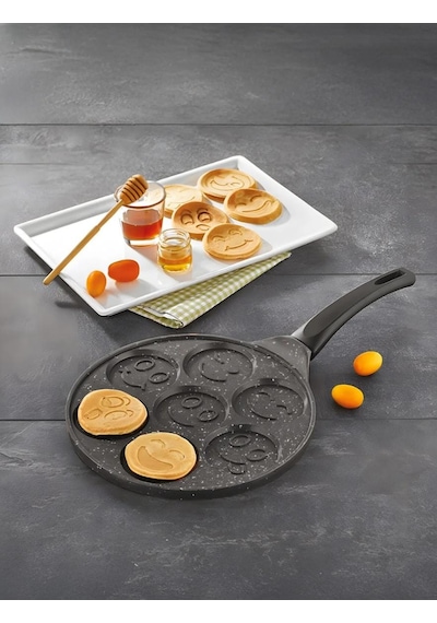27 Cm Granit Döküm Emoji Pankek Krep Tavası Çocuklara Özel Hediyelik Pratik Tava Siyah