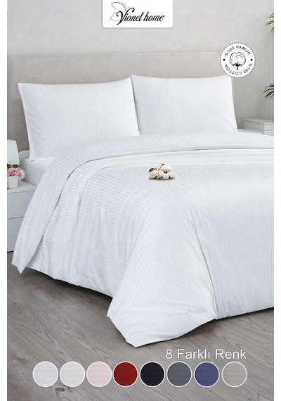 Çift Kişilik %100 Pamuk Saten Nevresim Seti Premium Seri 8 Renk Seçeneği 200x220 Beyaz