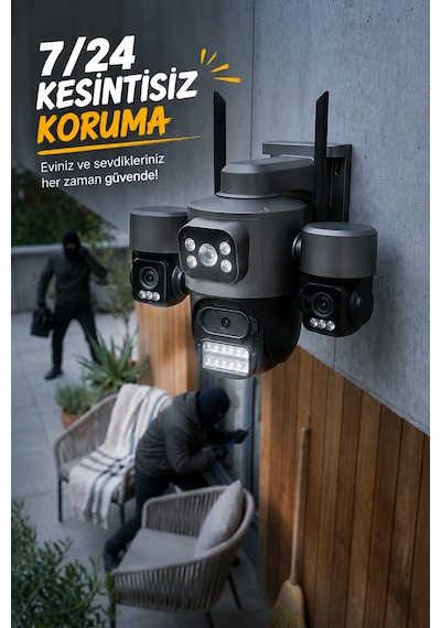 Viva Ics-331 3 Kameralı Akıllı Dış Mekan Ptz Wifi Güvenlik Kamerası 3mp Icsee Aı İnsan Takip Çift Yönlü Ses