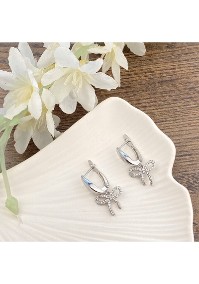 Fiyonk Küpe Sallantılı Zirkon Taşlı Çelik Silver