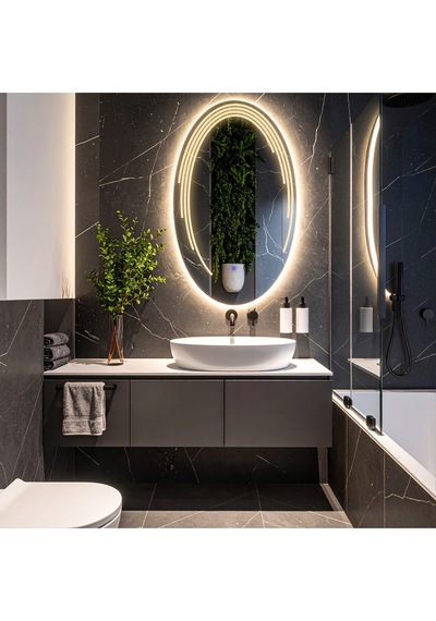 Elliptika Günışığı Lazer Kumlamalı Lavabo & Banyo Aynası Dokunmatik Sensörlü 100 X 60