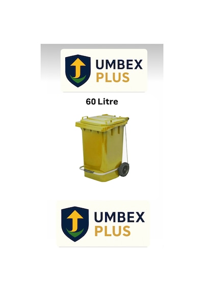 Umbex Plastik Pedallı Çöp Konteyneri 60 Litre Plastik Konteyner - A Isıya Karşı Dayanıklı Malzeme Sarı