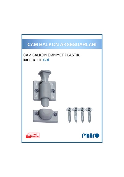 Cam Balkon Kilidi İnce Plastik Cam Balkon Emniyet Kilidi Gri