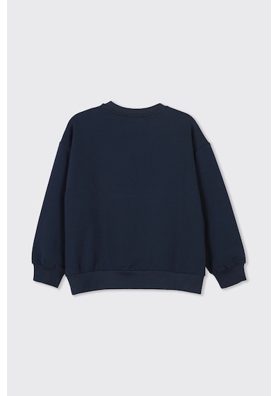 Panço Kız Çocuk Çiçek Aplike Detaylı Lacivert Sweatshirt