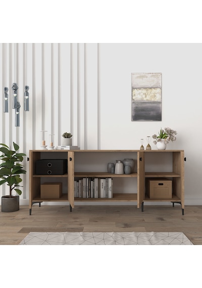 Eylül Modern Raflı Konsol Ofis Salon 180 Cm Sepet Açık Ceviz