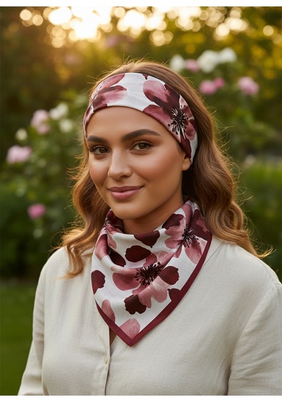 Bordo Linen Bloom Desen 70 70cm Bandana/fular Çok Renkli