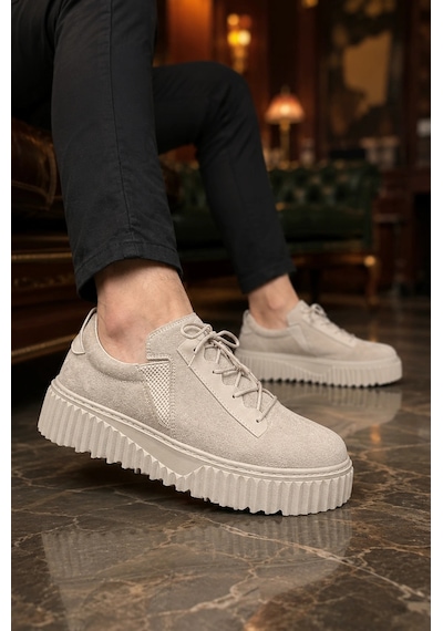 Mevese Dlob Erkek Bağcıklı Süet Günlük Casual Spor Sneaker Ayakkabı - Krem