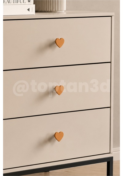 4 Adet - Tarçın Rengi Kalp Dolap Kulpu, Mobilya Kulbu - Çocuk Odası Kulp, Kalp Kulp -4 Cm - Kulp Vidası Dahildir Sarı