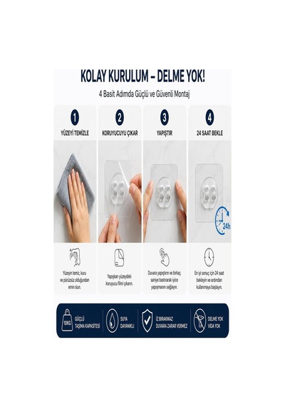 10 Adet 7x7cm Yedek Süper Güçlü Yapışkanlı Askı, 20kg Banyo - Mutfak Raf Tutucu Sticker, Delmesiz Şeffaf