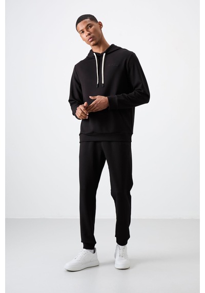 Tommy Life Siyah - Siyah Pamuklu Kalın Yumuşak Dokulu Comfort Fit Nakışlı Erkek Eşofman Takım - 85255 Siyah