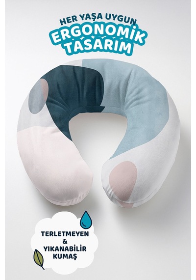 Soyut Geometrik Desenli Ergonomik Boyun Yastığı - Modern Pastel Mavi Pembe Seyahat Yastığı Metalik Orman Krem Bej