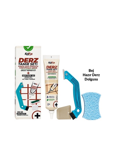 Bej 250 Gr Derz Tamir Seti Hazır Derz Dolgusu, Derz Sökme Aleti, Testere, Spatula Ve Sünger