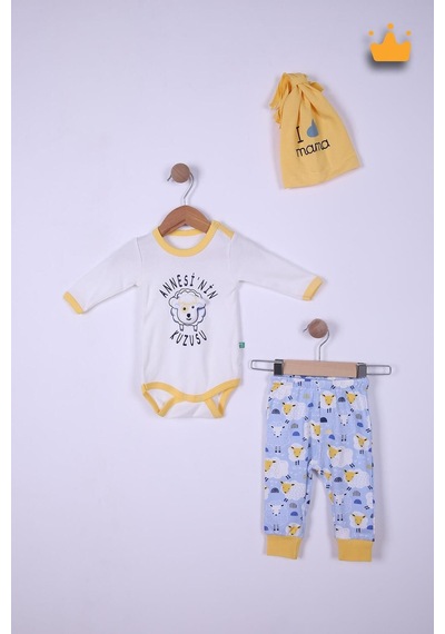 Babyhola Pamuk Annesinin Kuzusu Çıtçıtlı Badi Pantolon Bere 3'lü Takım 593-4 Mavi
