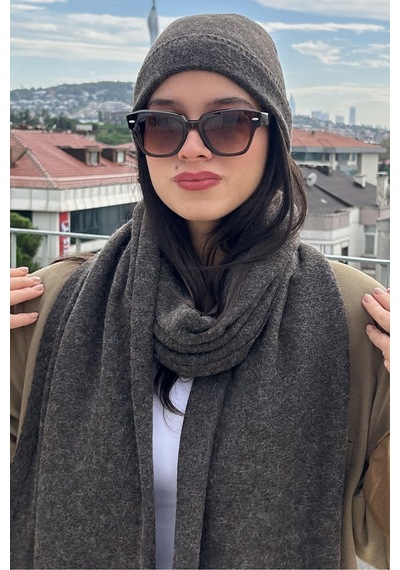 Mollycrush Kadın Kışlık Antrasit Atkı Bere Seti Şık Örgü Set Antrasit