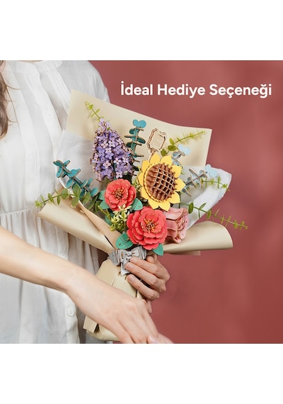 Rowood Tw01h Çiçek Buketi Wooden Flower Bouquet Dıy Minyatür Maket Model Seti Ahşap 3d Wooden Puzzle 3d Model Kit Detaylı Dekoratif Hobi Seti Ahşap Maket