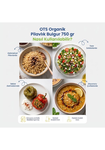 Ots Organik Pilavlık Bulgur 750 gr (Organik Sertifikalı, Pestisit Analizli)