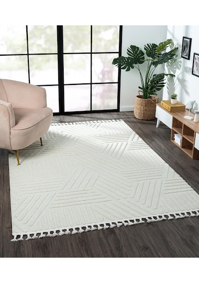 Loop Lp001a Beyaz Halı Dekoratif Sisal Bukle Tozsuz Antialerjik Salon Halısı Yatak Odası Koridor-106 Beyaz