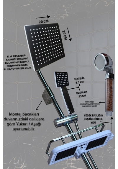 Yeni Nesil Robot Yağmurlama Tepe Duş Başlığı Seti Kare Model Krom