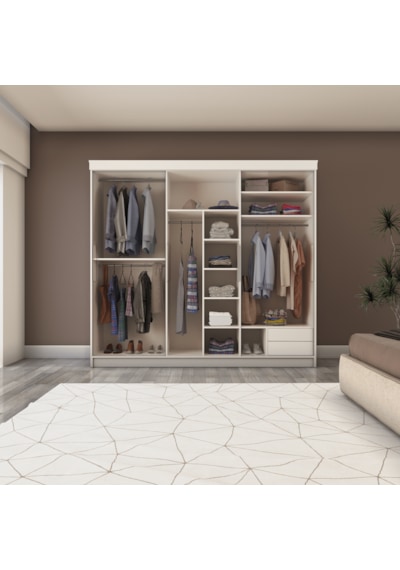 Sürgülü Gardırop Üç Kapaklı 240/210cm Parlak Beyaz
