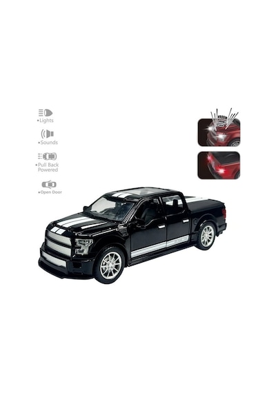 Ford Pickup 1:22 Ölçek Metal Siyah - Sesli, Işıklı Ve Çek Bırak Off-road Oyuncak Arazi Aracı Çok Renkli