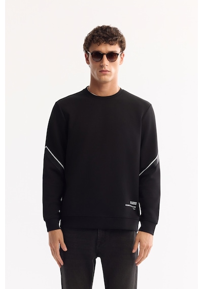 Avva Erkek Siyah Bisiklet Yaka Pamuklu Bi-stretch Baskılı Regular Fit Sweatshirt A52y1258